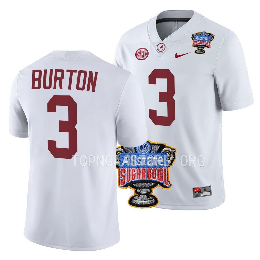 Men's Alabama Crimson Tide Jermaine Burton #3 2022 Sugar Bowl White NCAA College Football Jersey